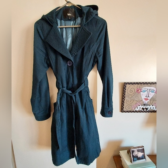 Womens Medium Navy belted trench with hood - Picture 1 of 6